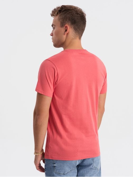 Bavlnené klasické ružové tričko s krátkym rukávom V11 TSBS-0146