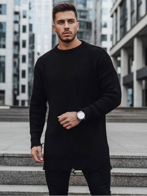 Štýlový predĺžený sveter v čiernej farbe