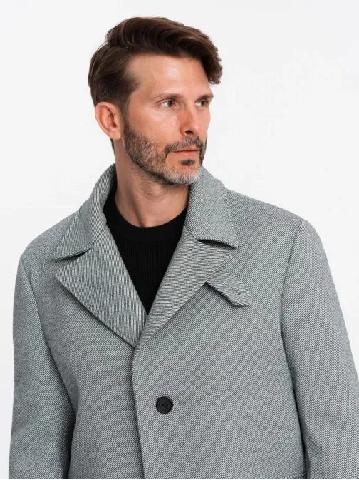 Štýlový šedý jednoradový kabát V3 COWC-0108