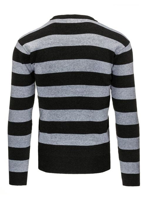 Netradičný pánsky sveter s čierno-sivými pásikmi