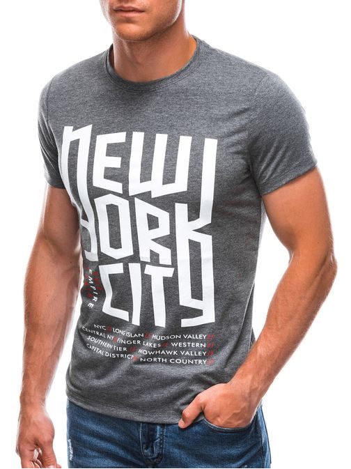 Šedé tričko s modernou potlačou New York S1720