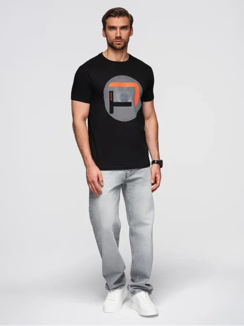 Čierne pánske tričko s trendy potlačou V2 TSPT-0245