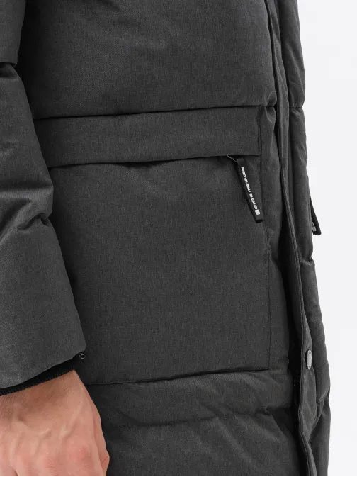 Tmavošedá prešívaná dlhá bunda C547