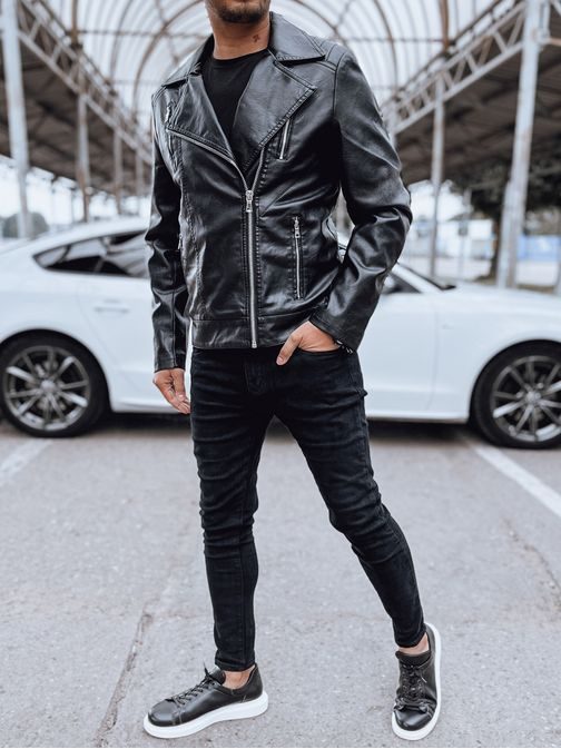 Trendy koženková pánska bunda čierna
