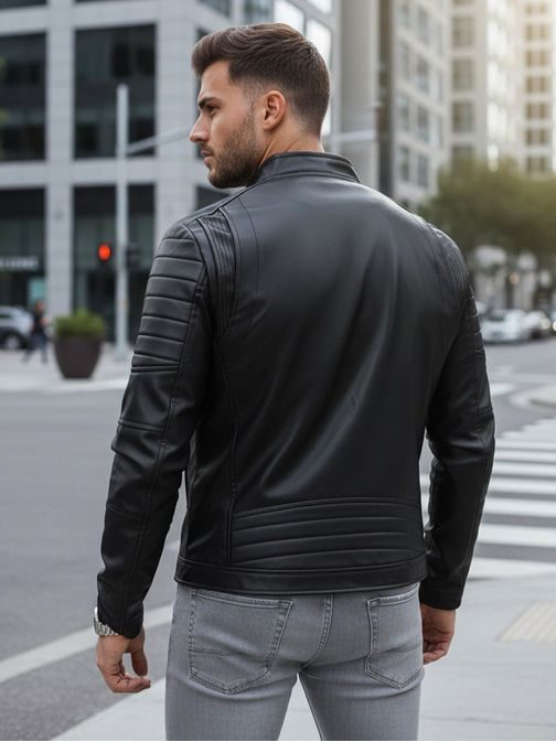 Pútavá  koženková čierna bunda