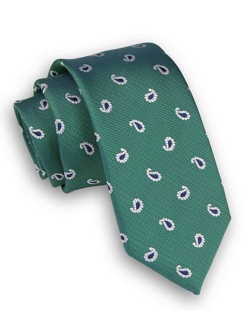 Zelená pánska kravata s módnym vzorom paisley