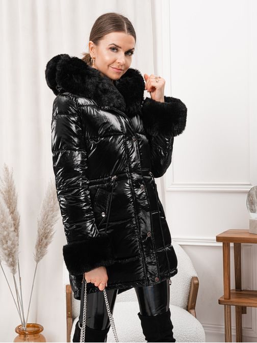 Moderná dámska zimná čierna bunda CLR025