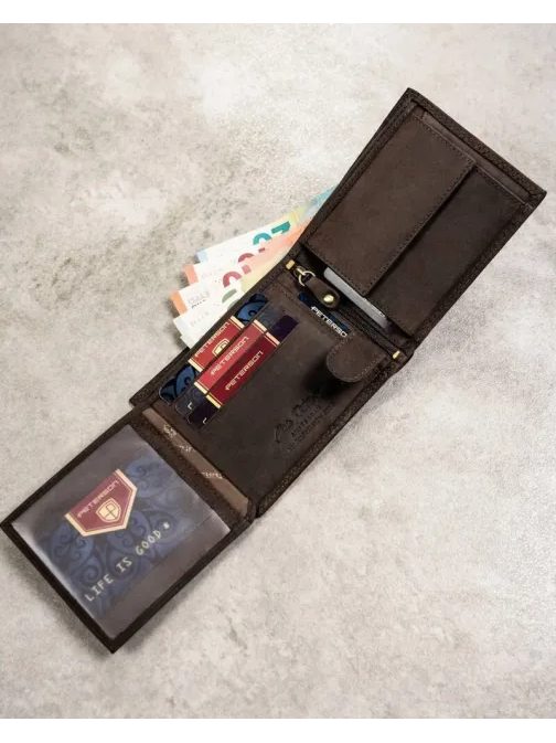 Módny tmavohnedý kožený set - peňaženka a kľúčenka