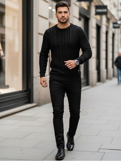 Čierny pletený sveter pre mužov so vzorom