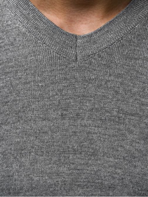 Jednoduchý šedý sveter s V výstrihom HR/1816Z