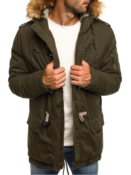 Trendy zateplená parka v khaki farbe s kapucňou J.STYLE 507