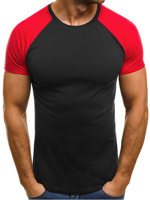 Čierne tričko s červenými rukávmi OZONEE JS/5005
