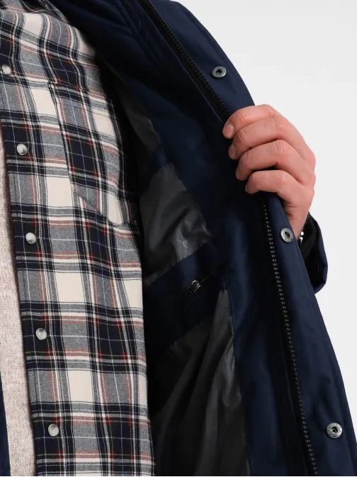 Zimná originálna tmavomodrá prešívaná parka V1 JALJ-0148