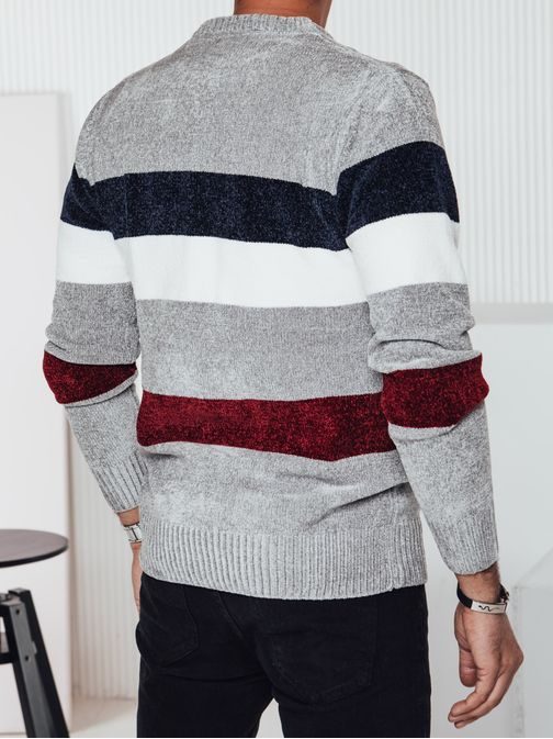 Pánsky pásikovaný sveter na zimu sivý