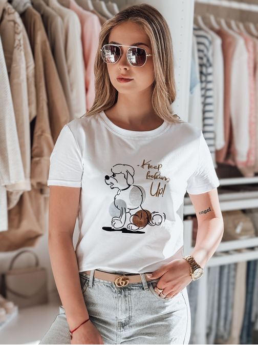 Biele dámske tričko s pudlíkom