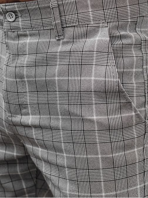 Štýlové svetlo sivé nohavice s károvaným vzorom