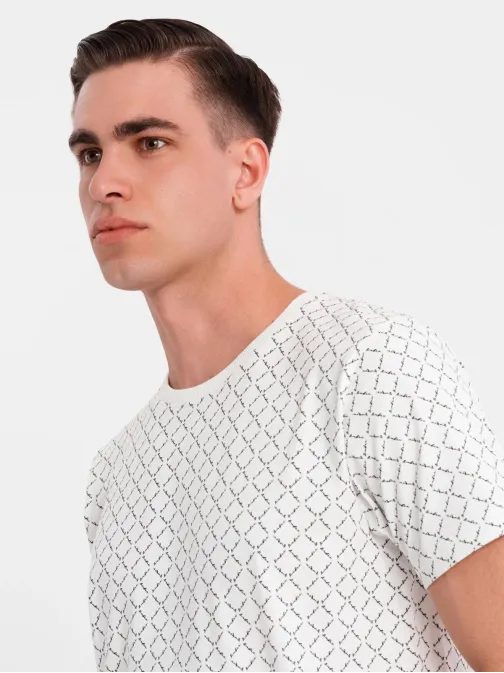Pánske biele  tričko s trendy potlačou V3 TSFP-0250
