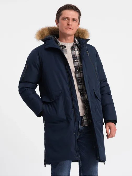 Zimná originálna tmavomodrá prešívaná parka V1 JALJ-0148