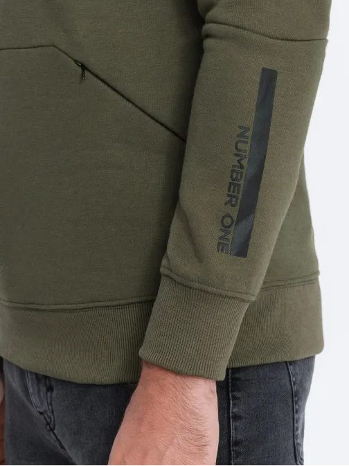 Tmavo-olivová mikina bez kapucne B1349