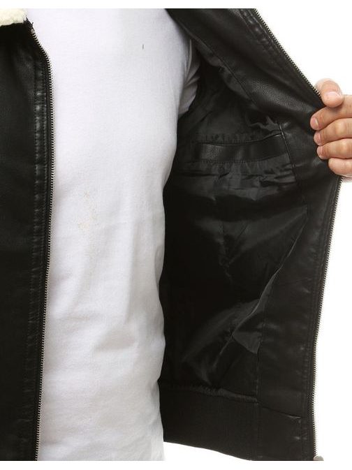 Štýlová čierna koženková bunda s kožušinou