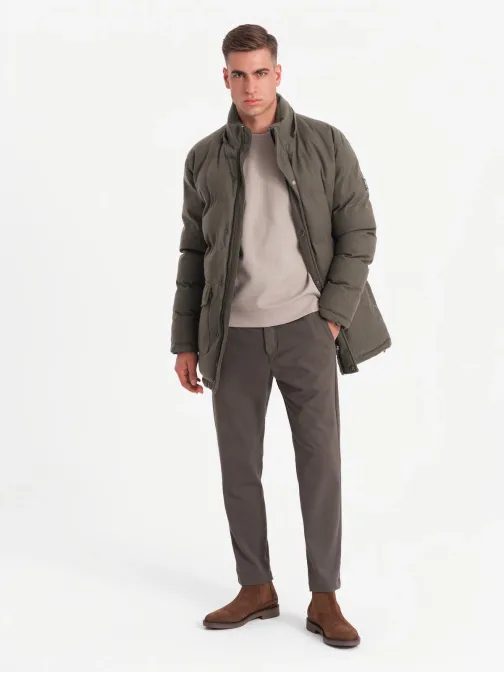 Nadčasová prešívaná olivová pánska bunda V4 JALJ-0217