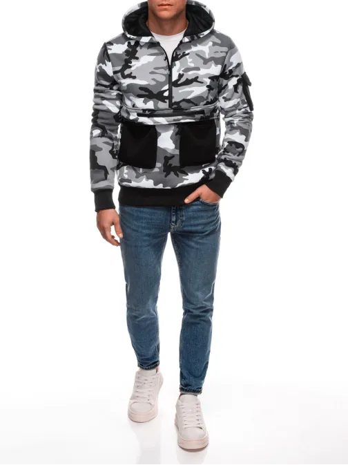 Nadčasová šedá maskáčová mikina s vreckami B1694