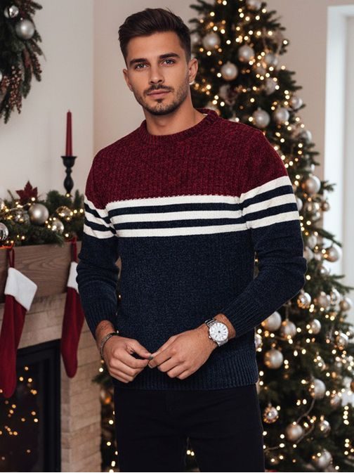 Sveter s ozdobnými pásikmi modrý