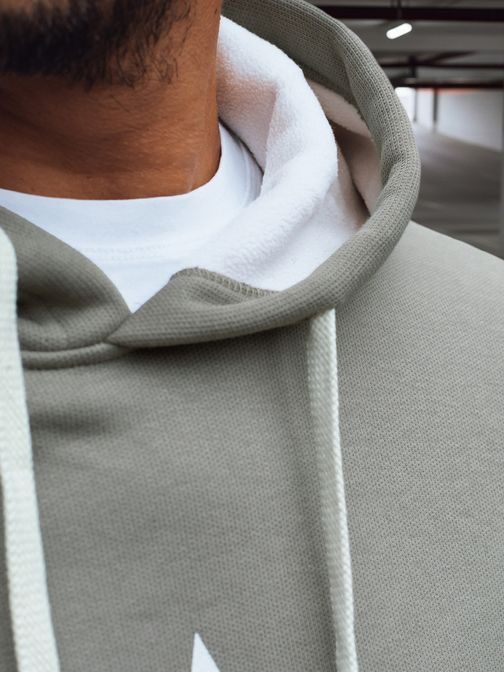 Khaki pánska mikina s potlačou a s kapucňou