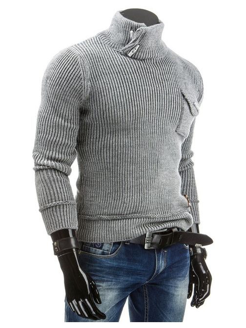 Teplý šedý sveter s vysokým golierom