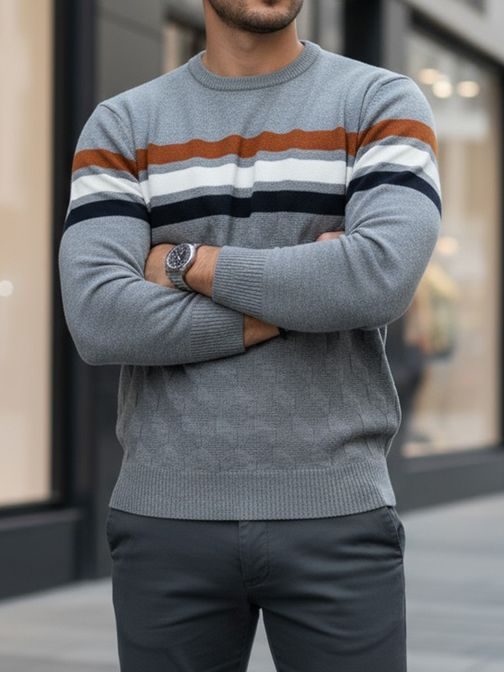 Trendy šedý pánsky sveter