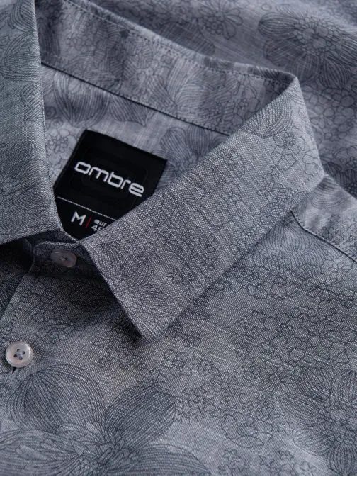 Šedá pánska košeľa s kvetinovým vzorom V3 K701