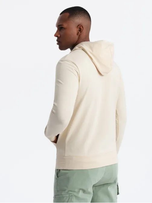 Pánska krémová mikina s logom a s kapucňou V2 SSNZ-0162