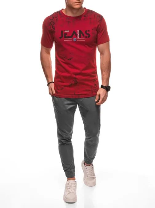 Módne červené tričko s nápisom Jeans S2034