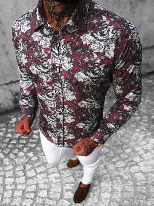 Bordová košeľa s kvetinovým vzorom O/3322Z