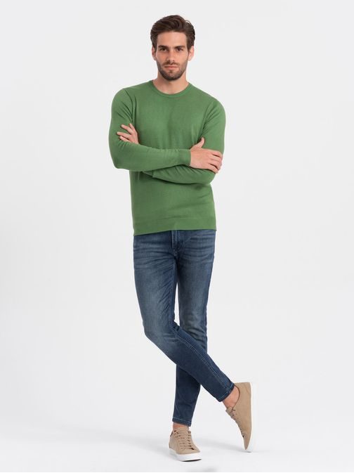 Klasický zelený sveter s okrúhlym výstrihom V13 SWBS-0106