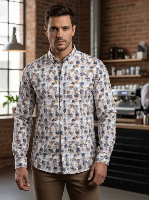 Kvetovaná slim fit pánska košeľa v bielej farbe