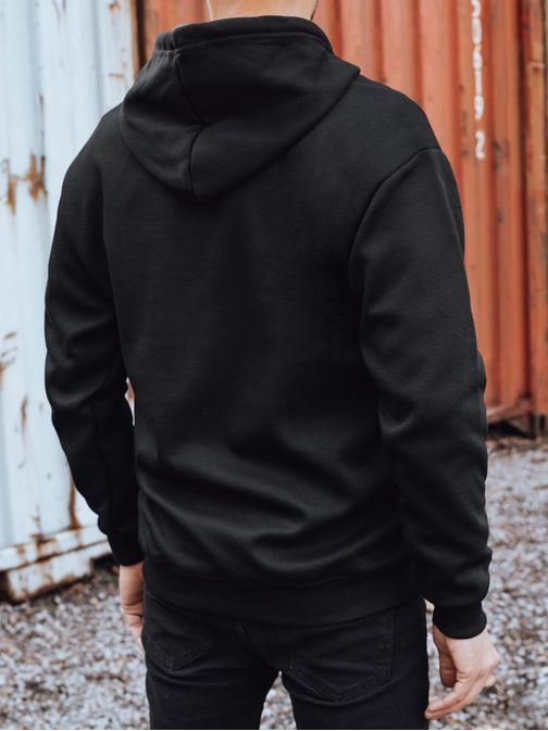 Parádna čierna pánska mikina s potlačou a s kapucňou
