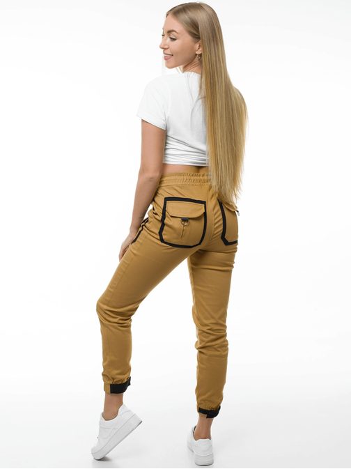 Neobyčajné dámske jogger nohavice v kamelovej farbe O/8051
