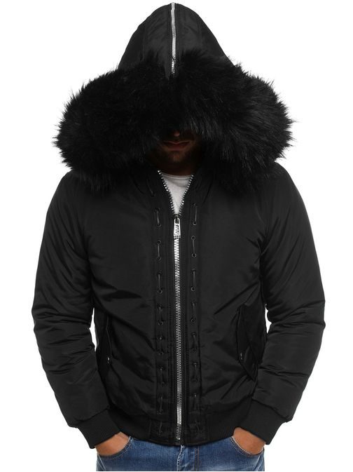 Zimná čierna bunda s kožušinovou kapucňou X-FEEL 88659