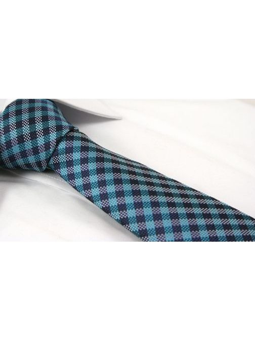 Tyrkysová károvaná pánska kravata