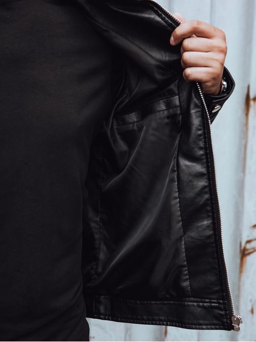 Trendy koženková čierna pánska bunda