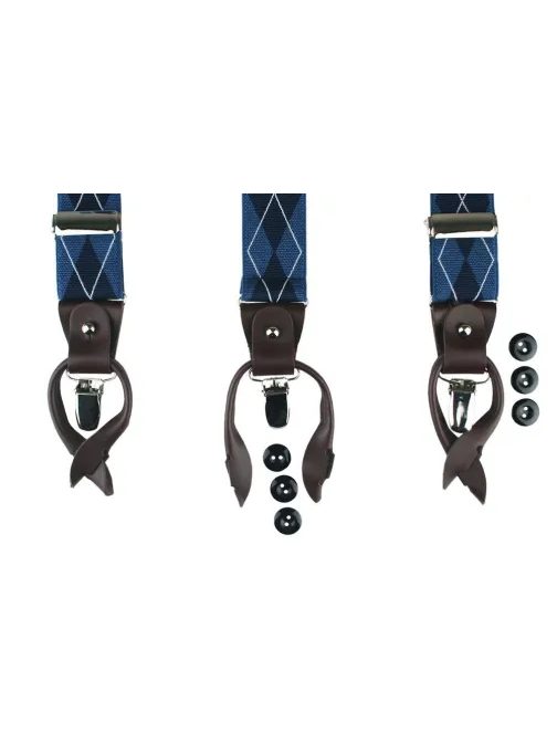 Modré pánske traky s geometrickým vzorom