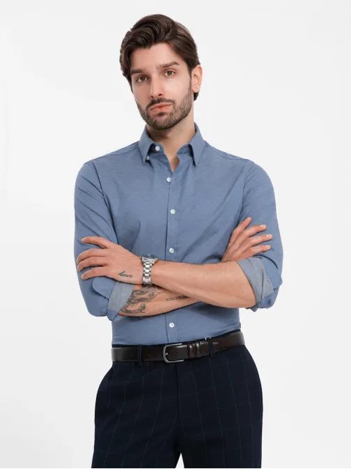 Módna modrá slim-fit košeľa V1 SHCS-0175