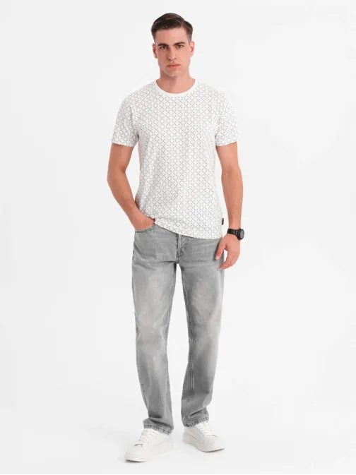 Pánske biele  tričko s trendy potlačou V3 TSFP-0250