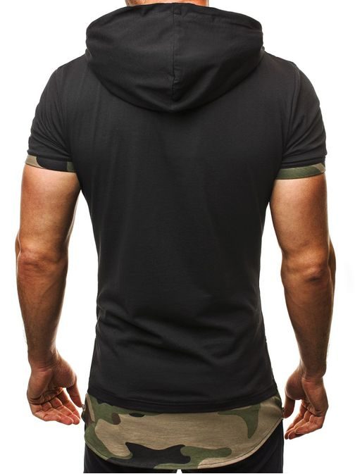Športové čierne tričko s kapucňou a maskáčovým podšitím Athletic 479