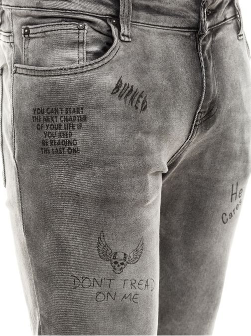 Originálne sivé džínsy s potlačou CATCH 2858