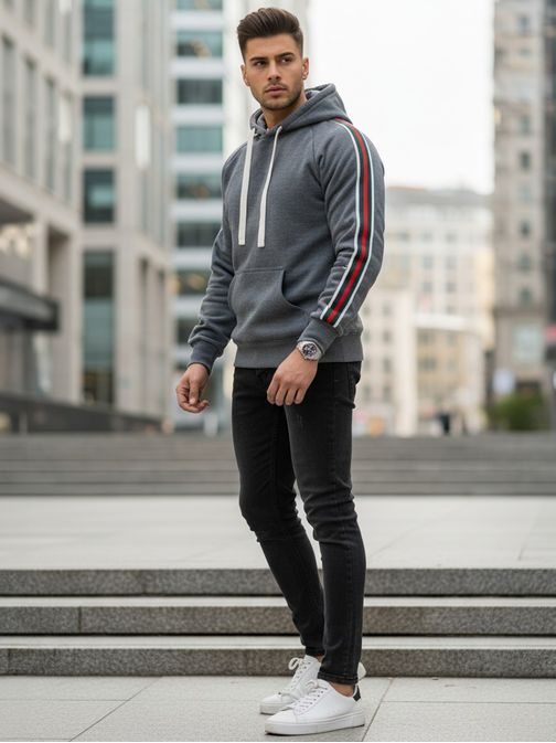 Pánska mikina športového dizajnu šedá