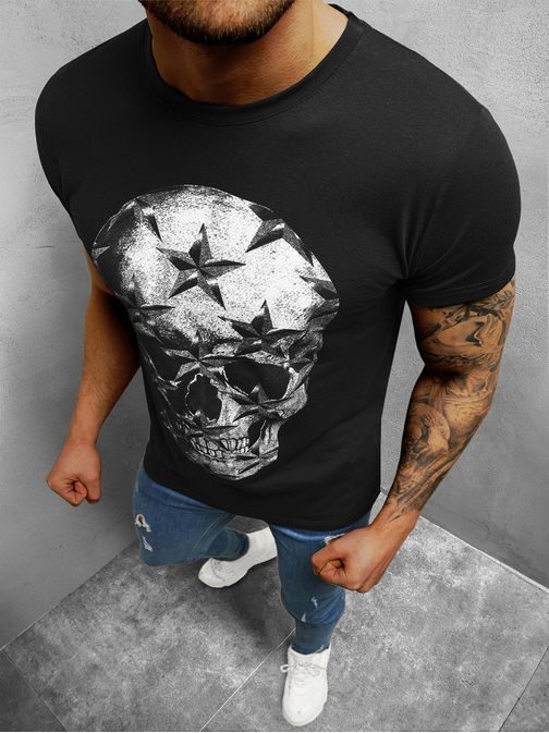 Čierne tričko so štýlovou potlačou Skull O/1296