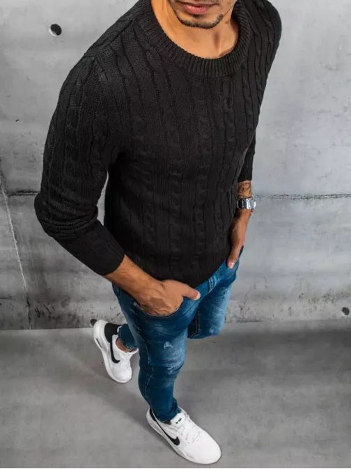 Čierny pletený sveter pre mužov
