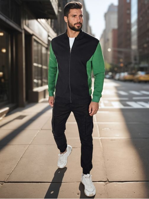 Dvojfarebná pánska čierno-zelená mikina